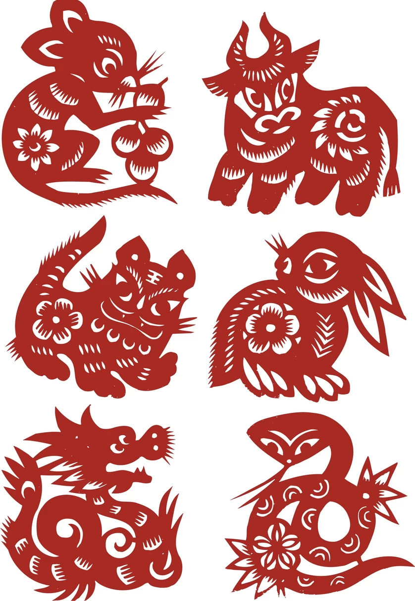 中国风中式传统喜庆民俗人物动物窗花剪纸插画边框AI矢量PNG素材【410】